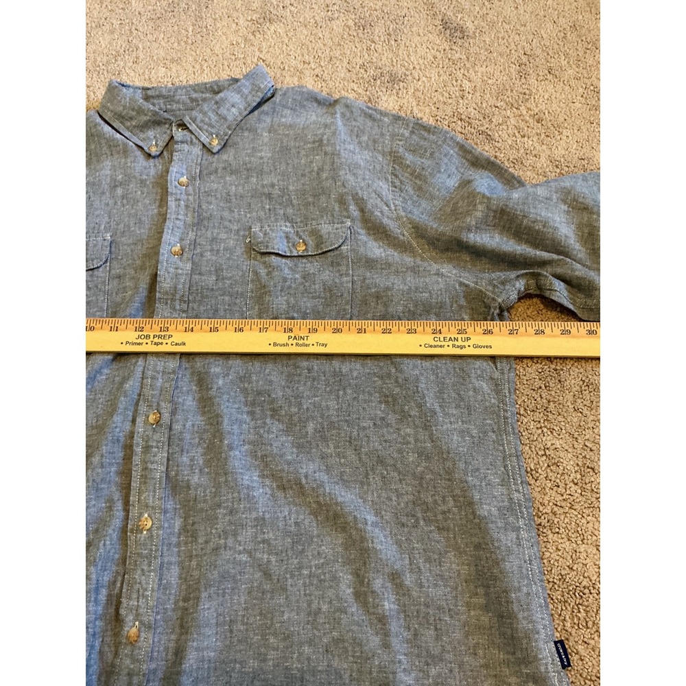 Crown & Ivy Mens XXL Blue Linen Cotton Blend Classic Fit Button Down Shirt - Picture 7 of 7